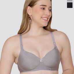 Maashie Pack of 2 Striped Soft Padded Full Coverage Tshirt Bra-23