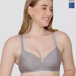 Maashie Pack of 2 Striped Soft Padded Full Coverage Tshirt Bra-10