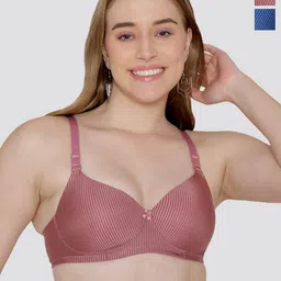 Maashie Pack of 2 Striped Soft Padded Full Coverage Tshirt Bra-2