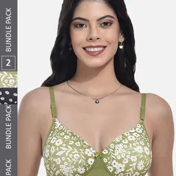 StyFun Pack Of 2 Printed Full Coverage Lightly Padded T-shirt Bra With All Day Comfort-50