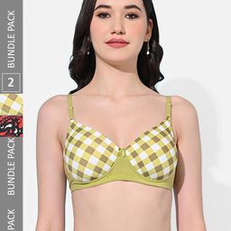 FIMS Pack Of 2 Checked Full Coverage Lightly Padded Bra With All Day Comfort-99