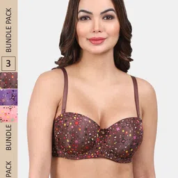 Amour Secret Pack Of 3 Polka Dots Printed Lightly Padded Full Coverage T-shirt Bra-12