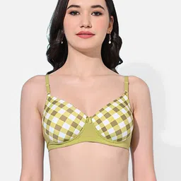 FIMS Checked Cotton Lycra Lightly Padded All Day Comfort Seamless Super Support Bra-52