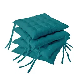 Encasa Homes Set of 4 Blue Solid Cotton Chair Pads-49