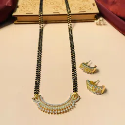 ABDESIGNS Gold-Plated Stone-Studded & Beaded Mangalsutra With Earrings-35