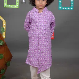 Maaikid Boys Ethnic Motifs Mandarin Collar Printed Regular Pure Cotton Kurta with Churidar-picture-20