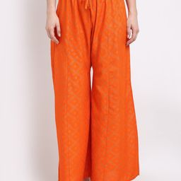 Jinfo Women Orange & Gold-Toned Ethnic Motifs Printed Flared Palazzos-image-66