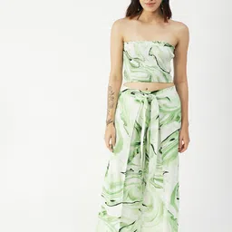 Moomaya Printed Shoulderless Crop Top With Palazzo-picture-32