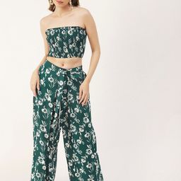 Moomaya Floral Printed Smocked Crop Top With Palazzo-picture-26