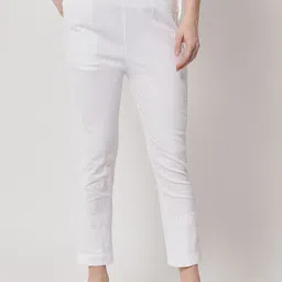 PARAMOUNT CHIKAN Women White Slim Fit Hand Embroidered Chikankari Pleated Trousers-picture-44