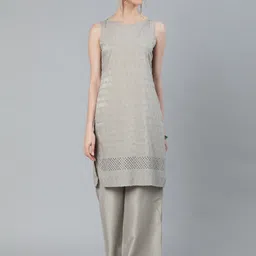 AKS Floral Embroidered Thread Work Sleeveless Kurta With Palazzos-19