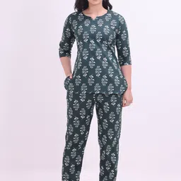 Smartyhub Floral Printed Notch Neck Pure Cotton Top with Trousers-picture-9