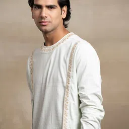 Tasva Men Green Ethnic Motifs Embroidered Layered Thread Work Kurta with Trouser image 5