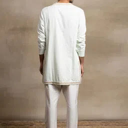 Tasva Men Green Ethnic Motifs Embroidered Layered Thread Work Kurta with Trouser image 3