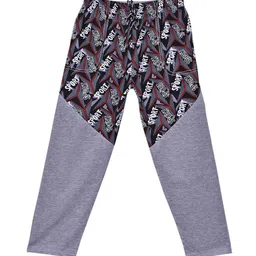 SWEET ANGEL Boys Grey Melange &  Black Printed Pure Cotton Track Pants-picture-9