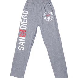 SWEET ANGEL Boys Grey Melange & White Printed Straight-Fit Pure Cotton Track Pants-image-99