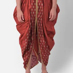 DEYANN Men Red & Gold-Coloured Printed Dhoti Pant-2
