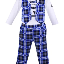 Wish Karo Girls Blue & White Checked T-shirt with Trousers-image-91