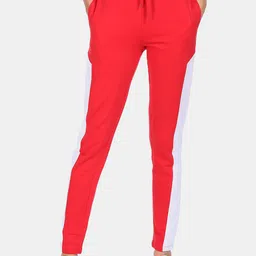 Flying Machine Women Red Solid Straight-Fit Pure Cotton Track Pants-image-54