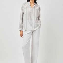 Contemponari Striped Mandarin Collar Linen Gaia Top With Willow Trousers-41
