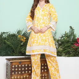 Bhama Couture Floral Printed Pure Cotton Kurta With Trousers-53