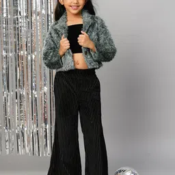 LIL DRAMA Girls Fur Jacket with Palazzos Clothing Set-image-53