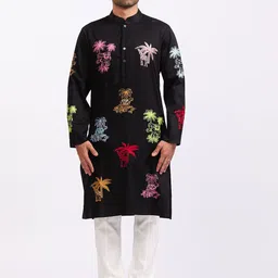 Agrajain Floral Embroidered Regular Thread Work Straight Kurta With Pyjamas-picture-49