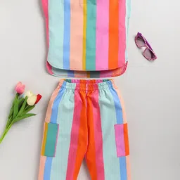 M'andy Girls Striped Pure Cotton Top with Pyjamas-47