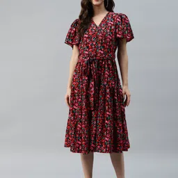 plusS Black & Red Floral Print Wrap Dress-picture-7