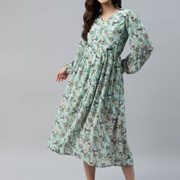 plusS Sea Green Floral Print A-Line Midi Dress-picture-54