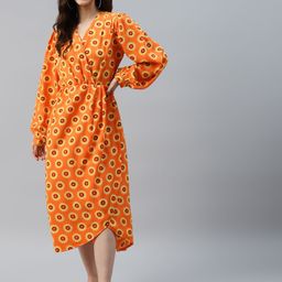 plusS Orange Floral Print Midi Dress-image-27