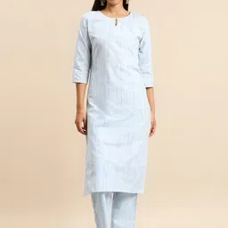 KALINI Striped Pure Cotton Kurta with Trousers-57