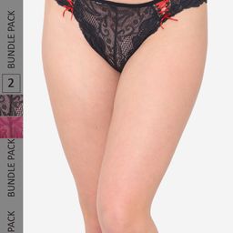 N-Gal Women Black & Purple Pack Of 2 Self Design Bikini Panties-picture-49