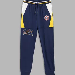 Blue Giraffe Boys Navy Blue Captain America Printed Cotton Regular Joggers-image-97