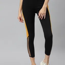 Aarika Women Black & Yellow Colourblock Slim-Fit Tights-image-9