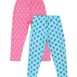 Bodycare Kids Infant Girls Pack of 2 Pink & Turquoise Blue Printed Cotton Track Pant-picture-3