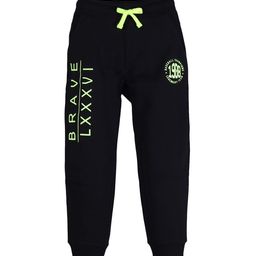 PLUM TREE Boys Black & Florescent-Green Printed Pure Cotton Joggers-image-70