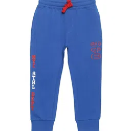 PLUM TREE Boys Blue Typography Printed Pure Cotton Loose-Fit Joggers-image-47