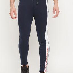 Duke Men Blue Color Blocked Cotton Joggers-image-45