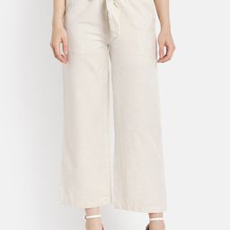 METTLE Women Beige Solid Cotton Trousers-picture-46