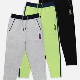 HELLCAT Boys Grey Black & Fluorescent Green Solid Pack Of 3  Track Pants-image-60