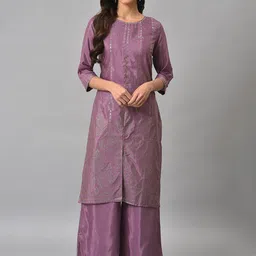 W Women Ethnic Motifs Printed Sequinned Kurta with Palazzos-10