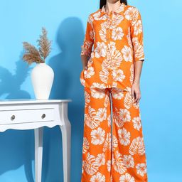 HIVA TRENDZ Floral Printed Shirt Collar Neck Shirt With Trousers Co-Ords-image-84