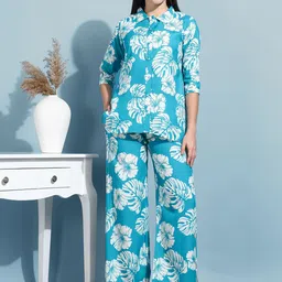 HIVA TRENDZ Floral Printed Shirt Collar Neck Shirt With Trousers Co-Ords-24