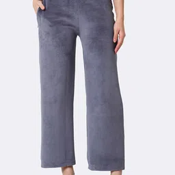 Van Heusen Women Athleisure Zipper Pocket High Waist Wide Leg Velour Trousers-picture-40