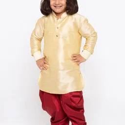VASTRAMAY Boys Gold-Toned Solid Silk Blend Regular Kurta With Dhoti Pants-15