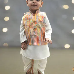 A.T.U.N. Boys Mandarin Collar Straight Kurta With Dhoti Pants-19
