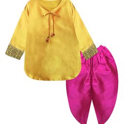 A T U N Girls Yellow & Pink Regular Kurta with Dhoti Pants-image-84