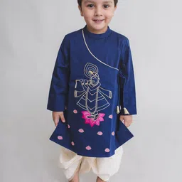Tiber Taber Boys Navy Blue & Beige Embroidered Kurta with Dhoti Pants-picture-54