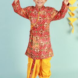 KID1 Boys Red Ethnic Motifs Angrakha Kurta with Dhoti Pant-image-33